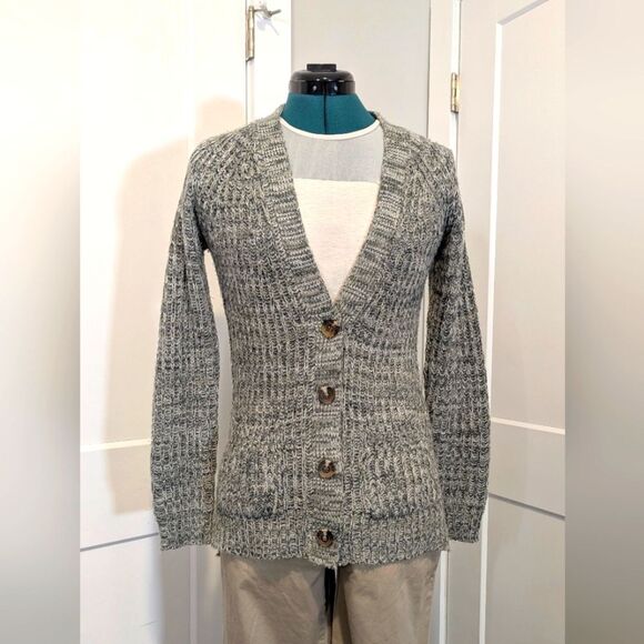 Pink Rose Womens Cardigan Small Vintage Retro Grey Chunky Knit Grandpa Sweater - Picture 1 of 6